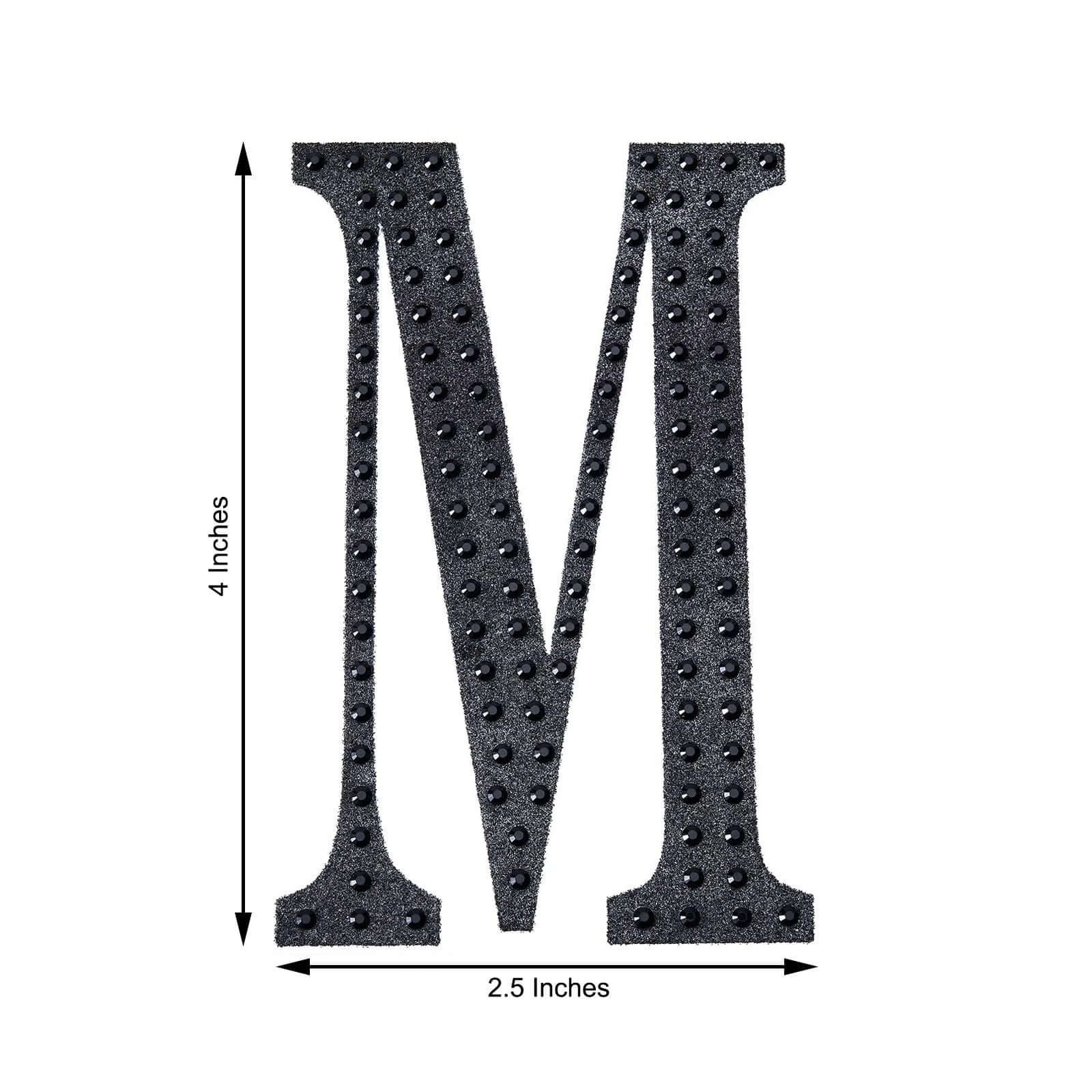 Decorative Rhinestone Alphabet "M" Letter Stickers, Glitter Adhesive Craft Letters Black DIY Sparkle Embellishments 4"