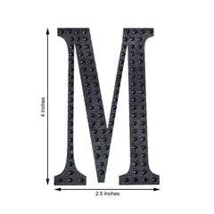 Decorative Rhinestone Alphabet "M" Letter Stickers, Glitter Adhesive Craft Letters Black DIY Sparkle Embellishments 4"