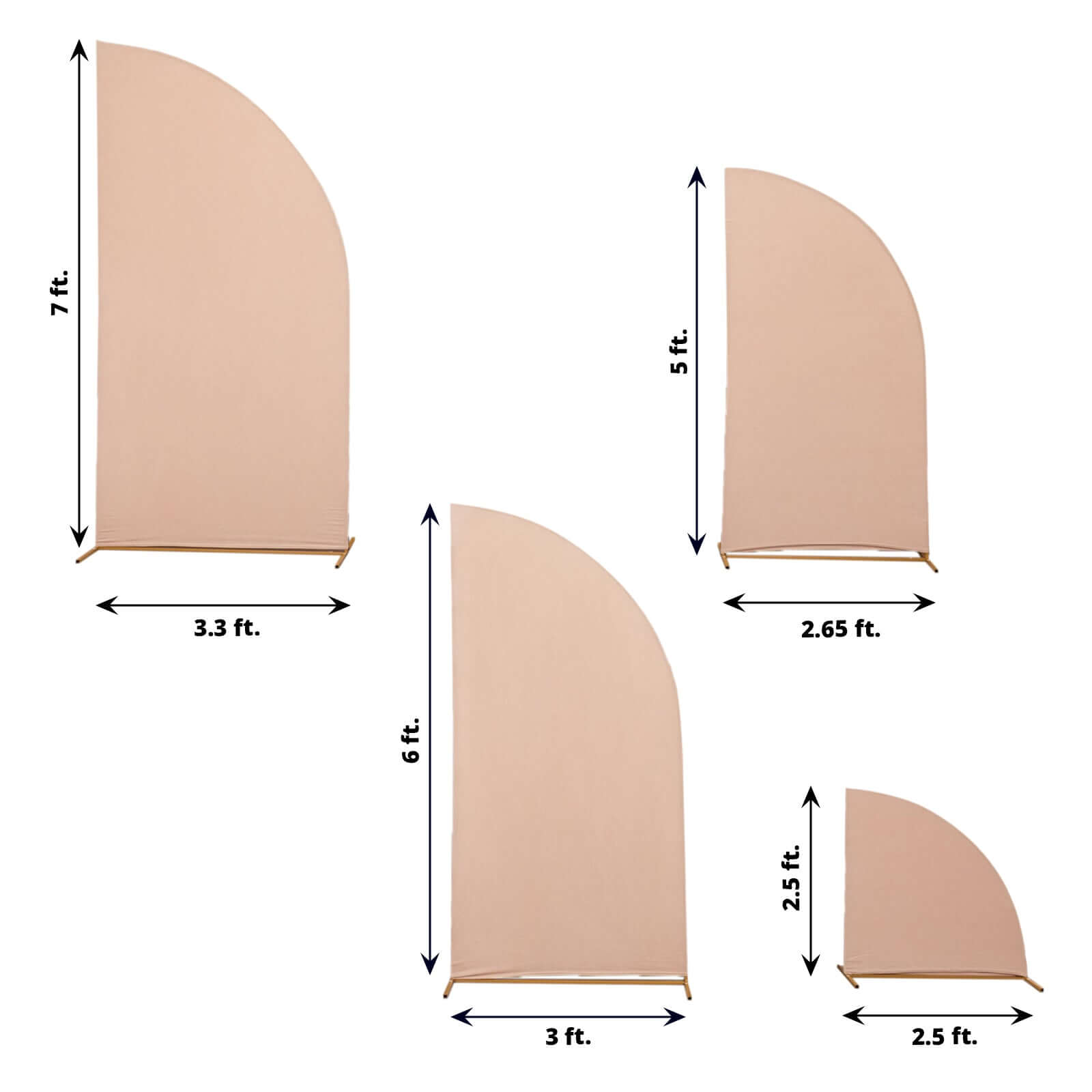 Set of 4 Matte Nude Spandex Half Moon Chiara Backdrop Stand Covers, Custom Fitted Wedding Arch Covers - 2.5ft,5ft,6ft,7ft