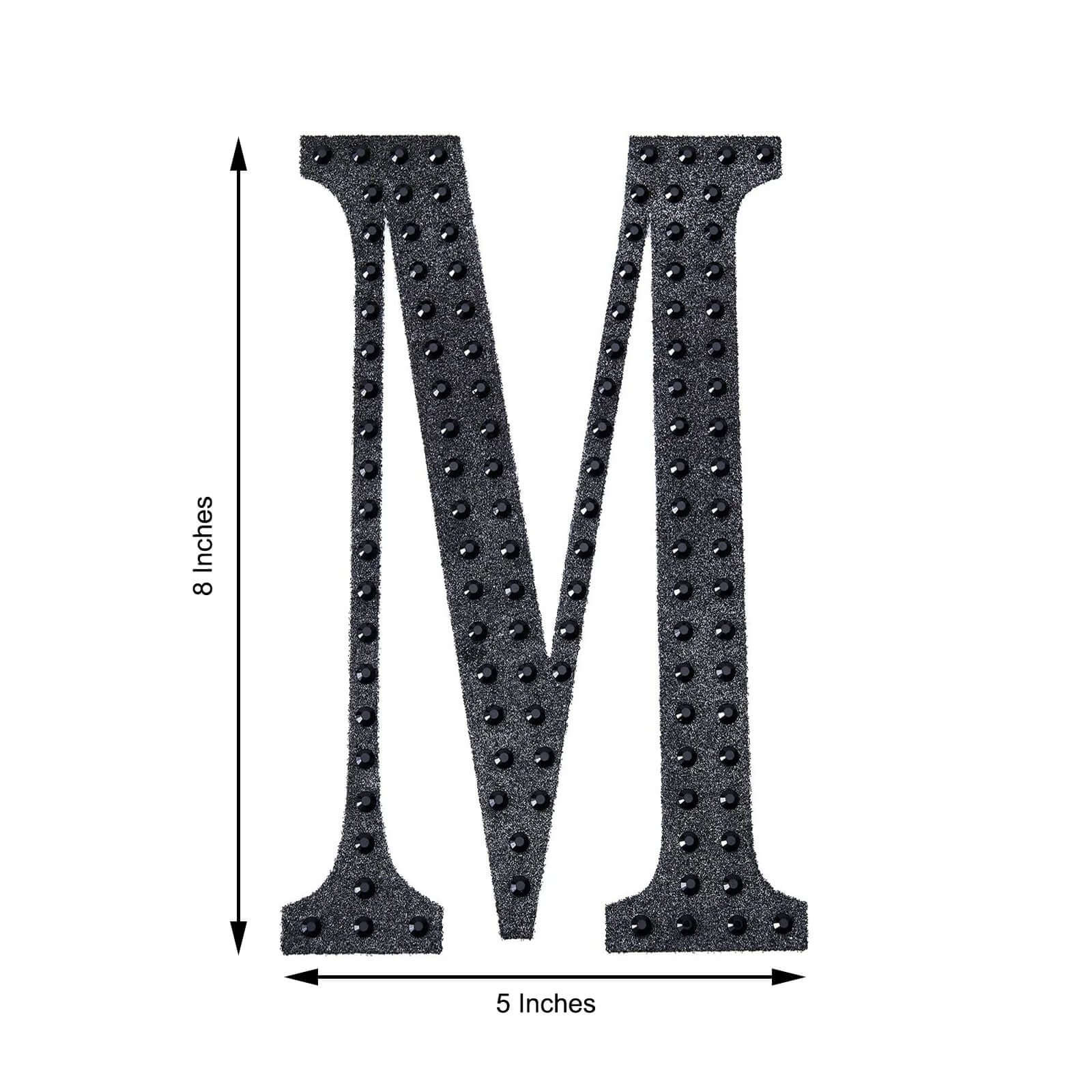 Decorative Rhinestone Alphabet "M" Letter Stickers, Glitter Adhesive Craft Letters Black DIY Sparkle Embellishments 8"