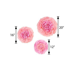 Set of 6 Blush Pink Giant Carnation 3D Paper Flowers Wall Decor - 12",16",20"