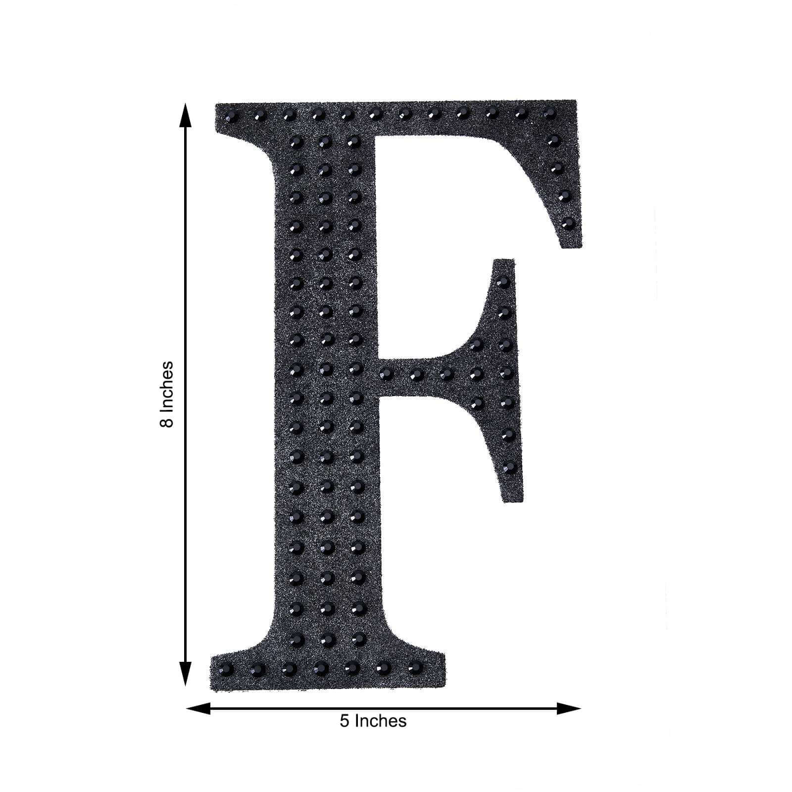 Decorative Rhinestone Alphabet "F" Letter Stickers, Glitter Adhesive Craft Letters Black DIY Sparkle Embellishments 8"