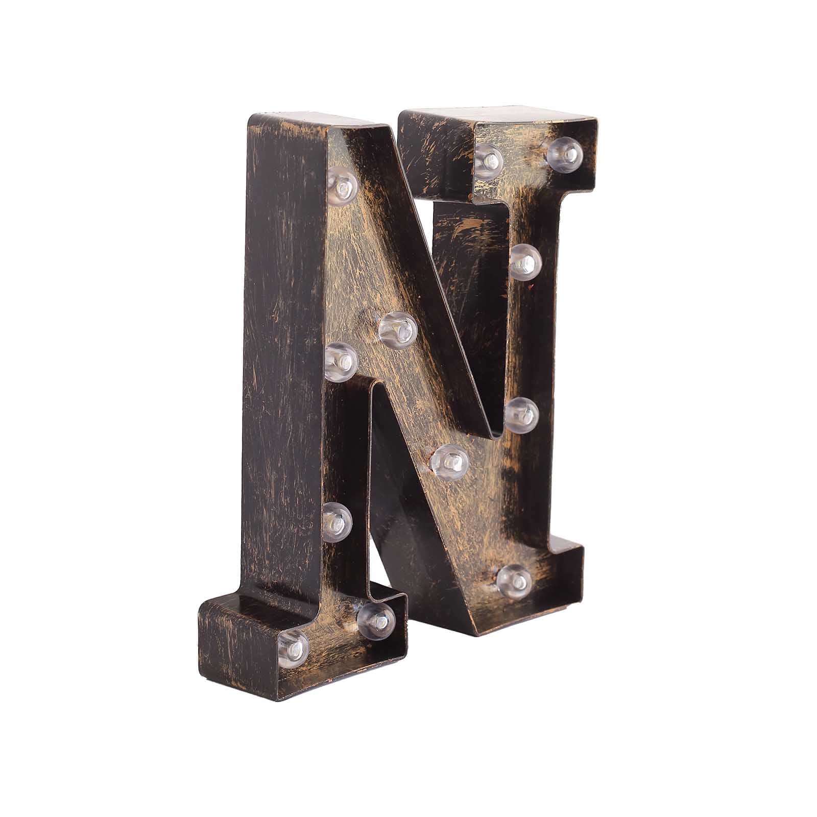 LED Marquee Letter "N" Industrial Style Antique Black - Light-Up Alphabet Sign for Weddings & Displays 9"