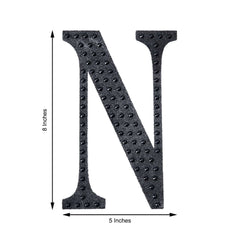 Decorative Rhinestone Alphabet "N" Letter Stickers, Glitter Adhesive Craft Letters Black DIY Sparkle Embellishments 8"