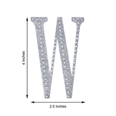 Decorative Rhinestone Alphabet "W" Letter Stickers, Glitter Adhesive Craft Letters Silver DIY Sparkle Embellishments 4"