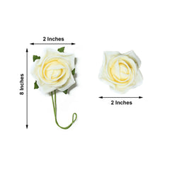 24 Roses 2" Cream Artificial Foam Flowers With Stem Wire and Leaves