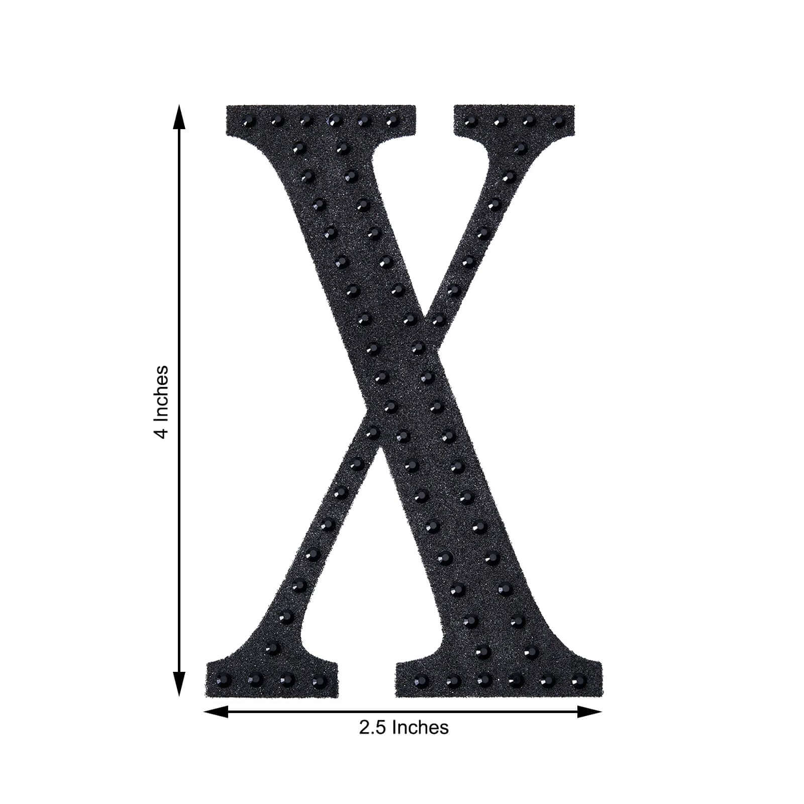 Decorative Rhinestone Alphabet "X" Letter Stickers, Glitter Adhesive Craft Letters Black DIY Sparkle Embellishments 4"