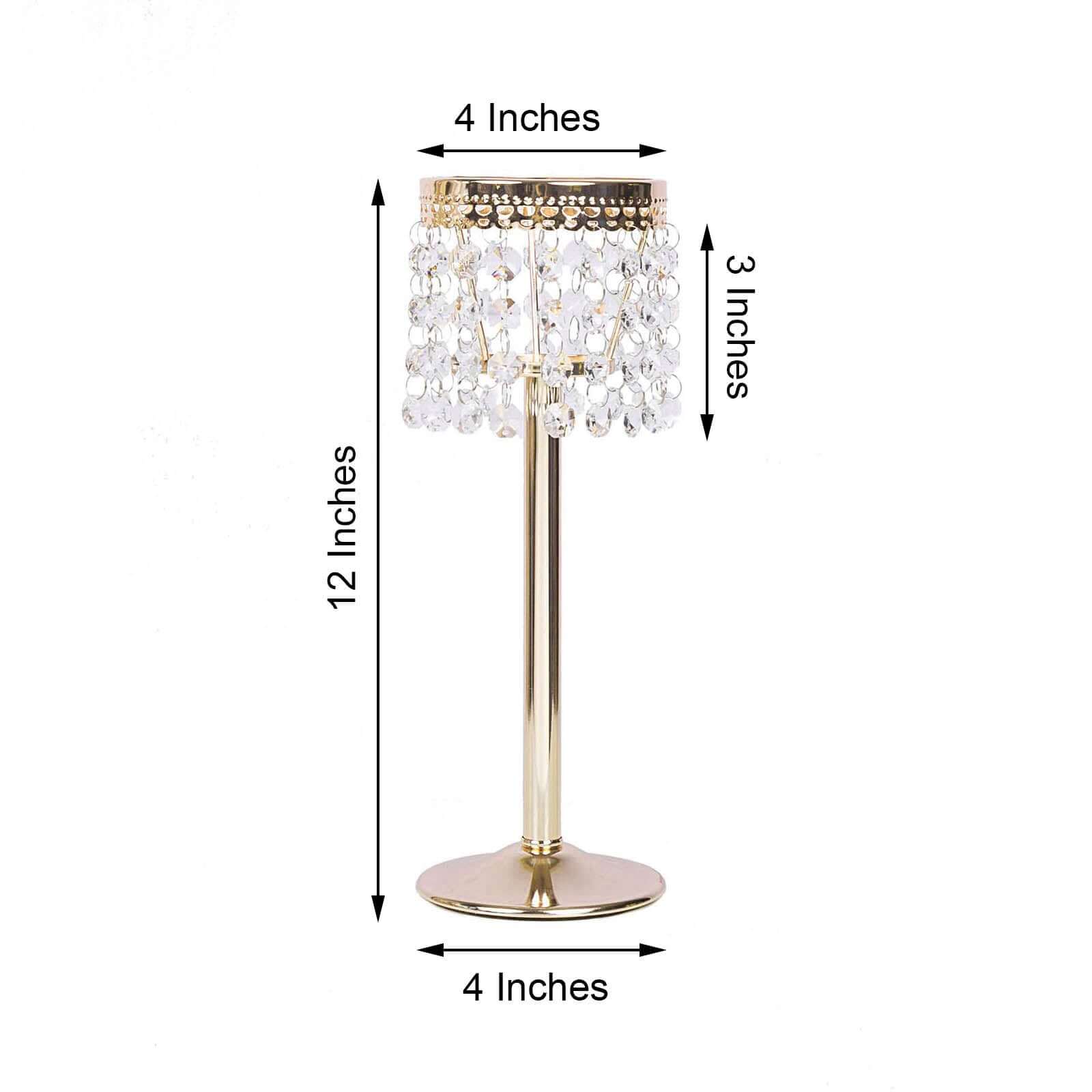 Crystal Beaded Chandelier Metal Candle Holder Gold - Sophisticated Pillar Tealight Stand 12"