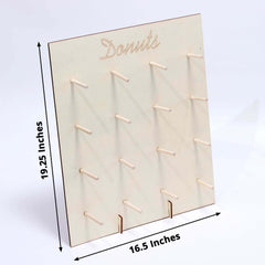 Natural Wood Rectangle Donut Wall Stand - Space Saving Detachable Rustic Chic Doughnut Pegboard Dessert Display Pretzel Bagel Holder 19"