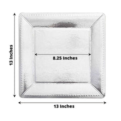 10-Pack Disposable Square Charger Plates in Silver with Leather Like Texture - 1100GSM Durable Paper Chargers 13"