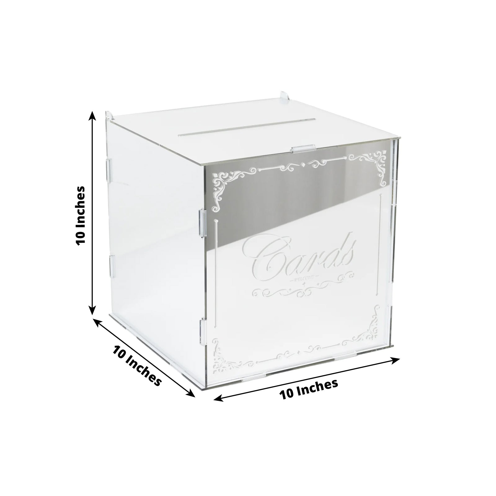 10" Silver Mirror Acrylic Wedding Card Box with Slot - Wishing Well Money Box for Reception, Graduation, and Events