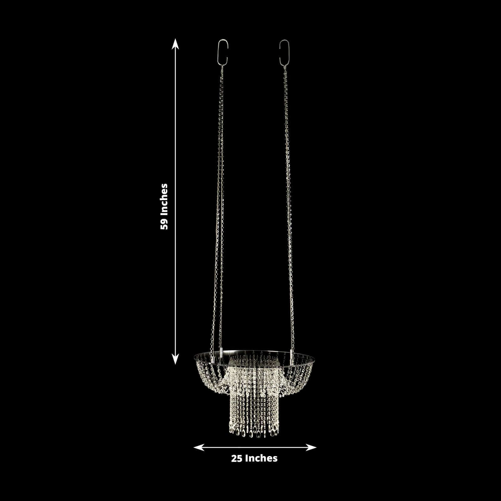 Acrylic Hanging Chandelier Cake Stand with Crystal Drapes - Suspended Round Wedding Cake Swing with 5ft Steel Wire Chains 25"