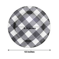 10-Pack Disposable Paper Charger Plates – Black/White Buffalo Plaid 13" Round Table Chargers, 350 GSM Cardstock