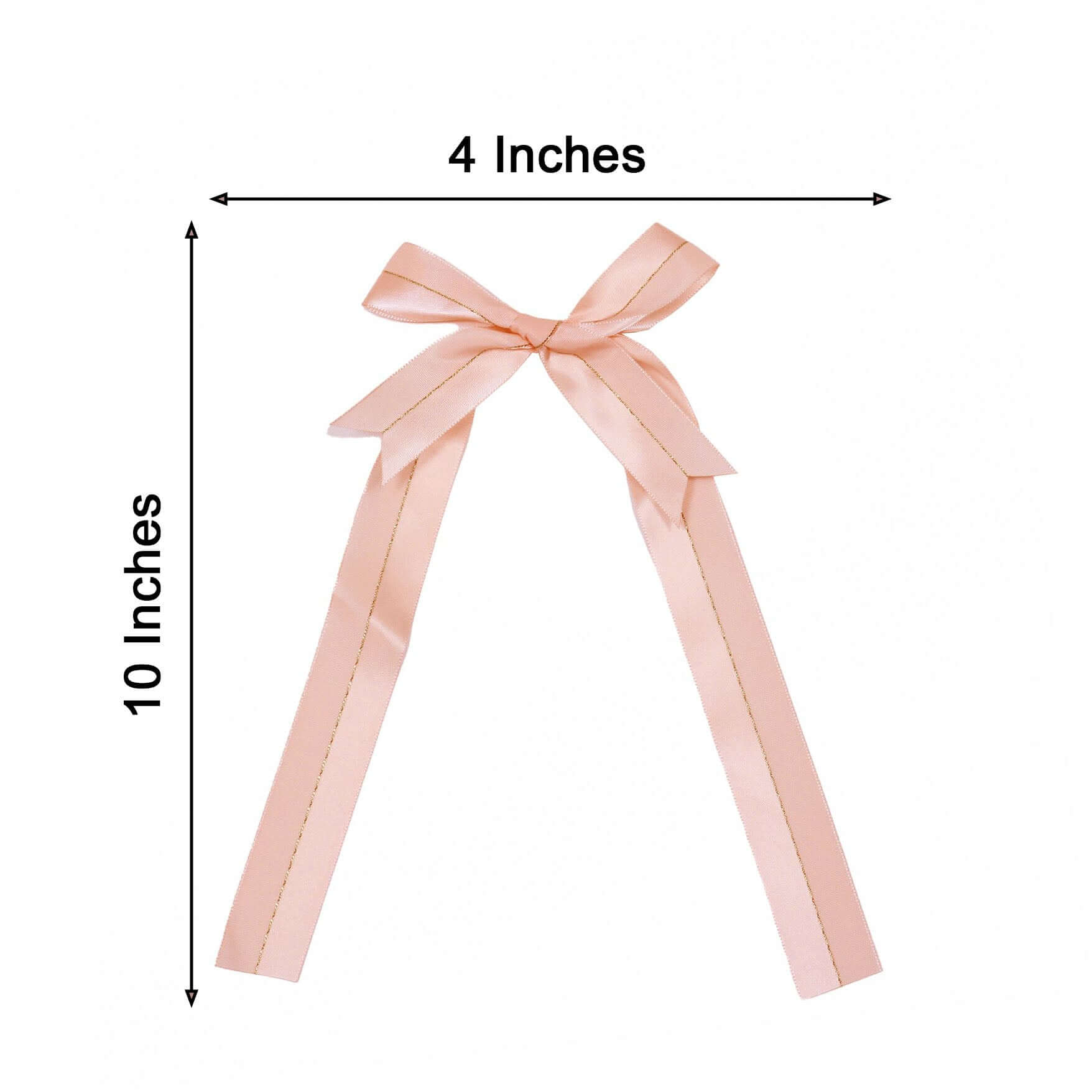 50 PCs 10" Blush Pre Tied Ribbon Bows, Satin Ribbon With Gold Foil Lining For Gift Basket and Party Favors Decor