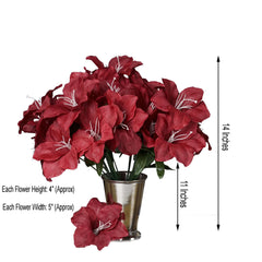 10 Bushes Burgundy Artificial Silk Easter Lily Flowers, Faux Bouquets