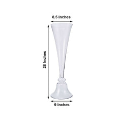 Set of 2 Glass Trumpet Vases Reversible Clarinet Style Clear - Decorative Flower Centerpieces for Events 28"