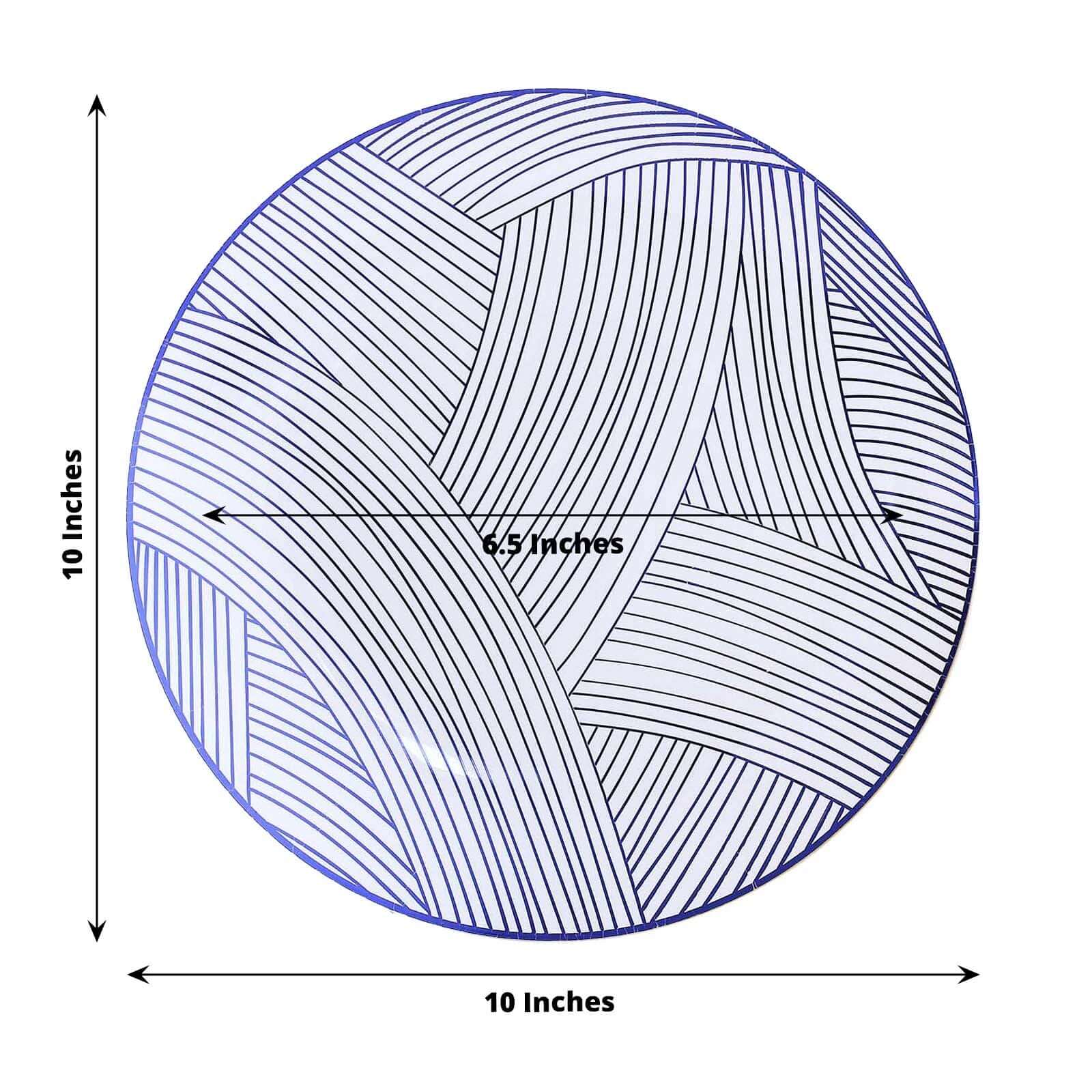 10-Pack Plastic 10" Round Dinner Plates in White with Blue Wave Brush Strokes Pattern - Disposable Party Plates