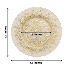 8-Pack Glass Round Charger Plates 13" in Gold with Monaco Style Ornate Design, Classy Decorative Dinner Chargers