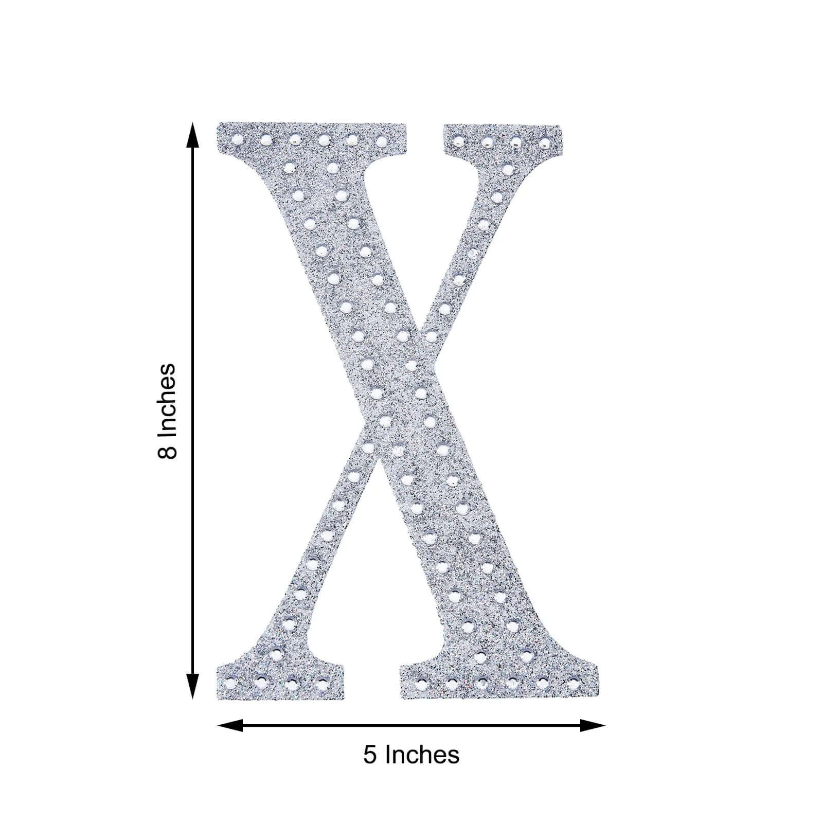 Decorative Rhinestone Alphabet "X" Letter Stickers, Glitter Adhesive Craft Letters Silver DIY Sparkle Embellishments 8"