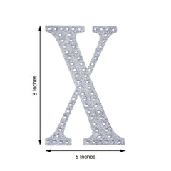 Decorative Rhinestone Alphabet "X" Letter Stickers, Glitter Adhesive Craft Letters Silver DIY Sparkle Embellishments 8"