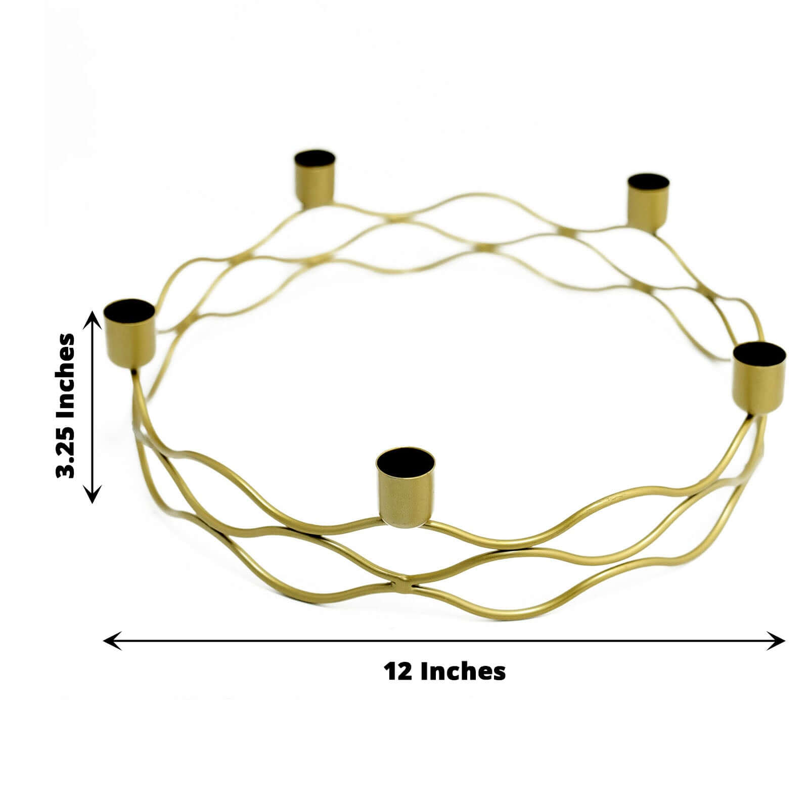 Round Wreath Taper Candelabra 5 Arm Gold Metal Decorative Centerpiece - Tabletop Candle Holder 12"