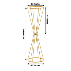 Dual Cone Reversible Flower Stand Gold Metal Geometric Pedestal - Wedding Centerpiece 27"