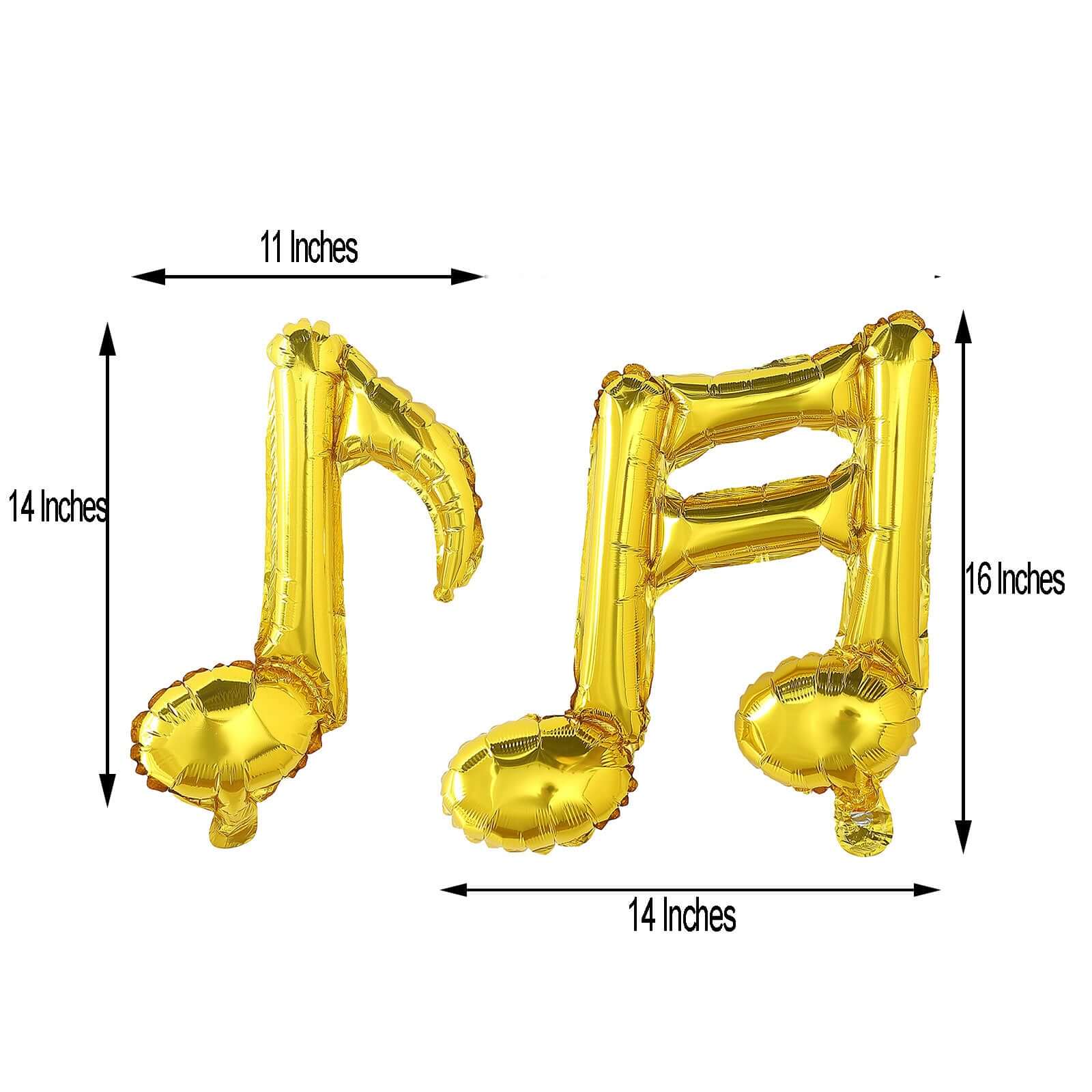 6 Pack Metallic Gold Single and Double Music Note Mylar Foil Balloons