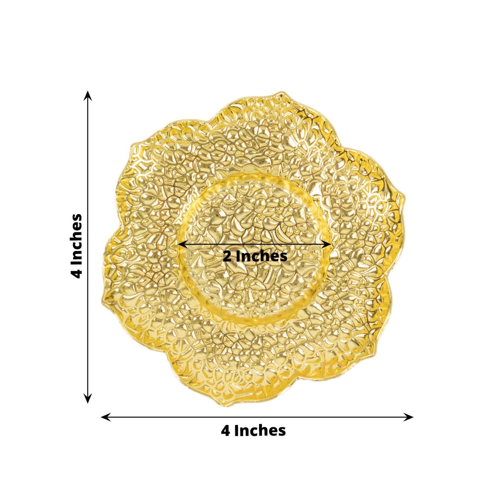 3-Pack Metal Votive Candle Holders Plum Blossom Design Shiny Gold - Vintage Mini Tea Cup Saucers 4"