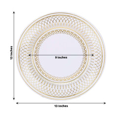 25-Pack Disposable Round Charger Plates in White/Gold Vintage Style - 350GSM Durable Paper Chargers for Events 13"