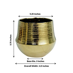 2-Pack Flower Plant Pots Textured Round Design Metallic Gold - Ceramic Cylindrical Bell Shaped Planters 6"