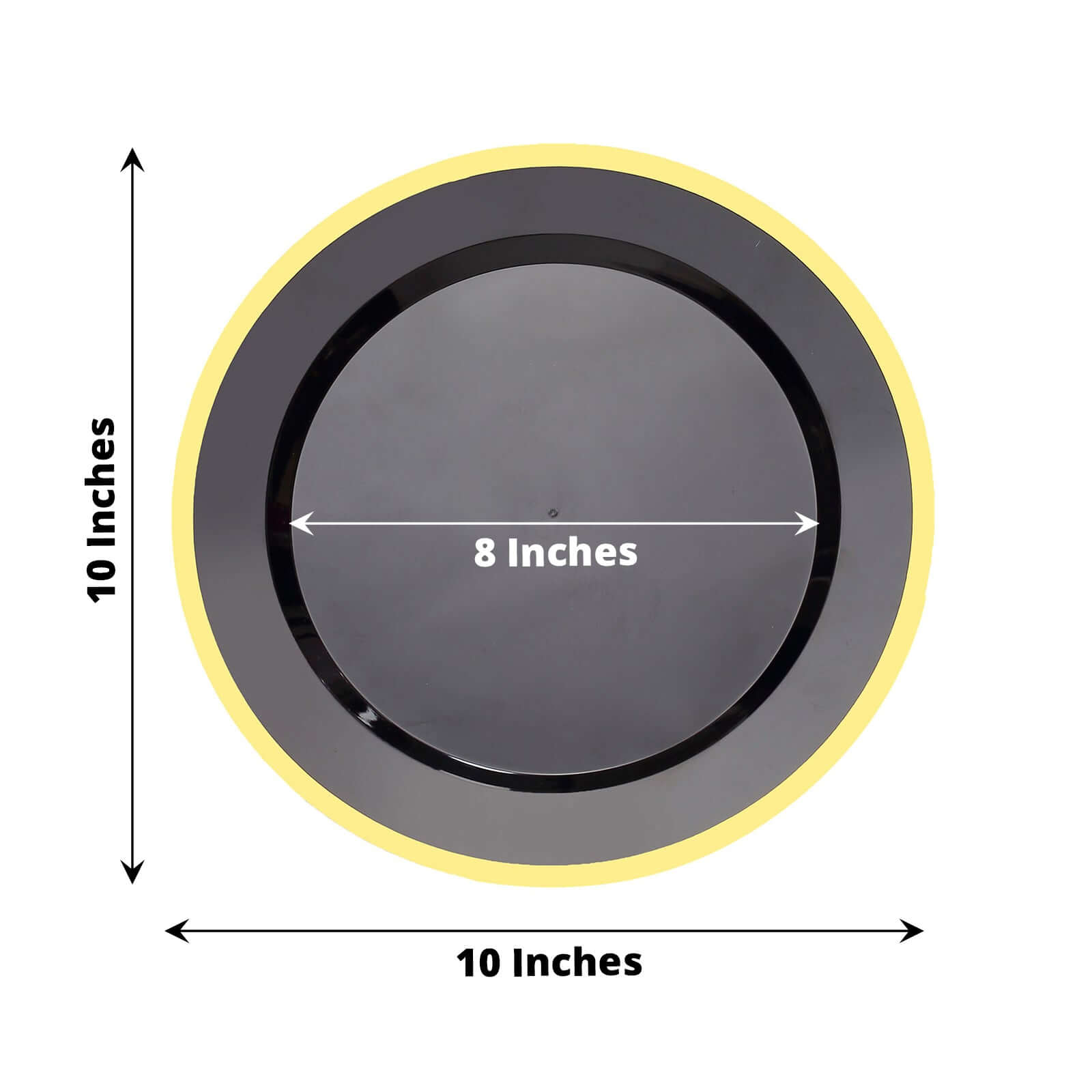 10-Pack Plastic 10" Round Dinner Plates in Black with Gold Rim - Disposable Party Plates for Classy Banquets & Special Occasions