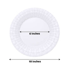 10-Pack Plastic Dinner Plates White Basketweave Rim - Durable Disposable Dinner Plates 10"