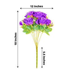 2 Bushes 18" Real Touch Purple Artificial Rose Flower Bouquet, Silk Long Stem Flower Arrangements