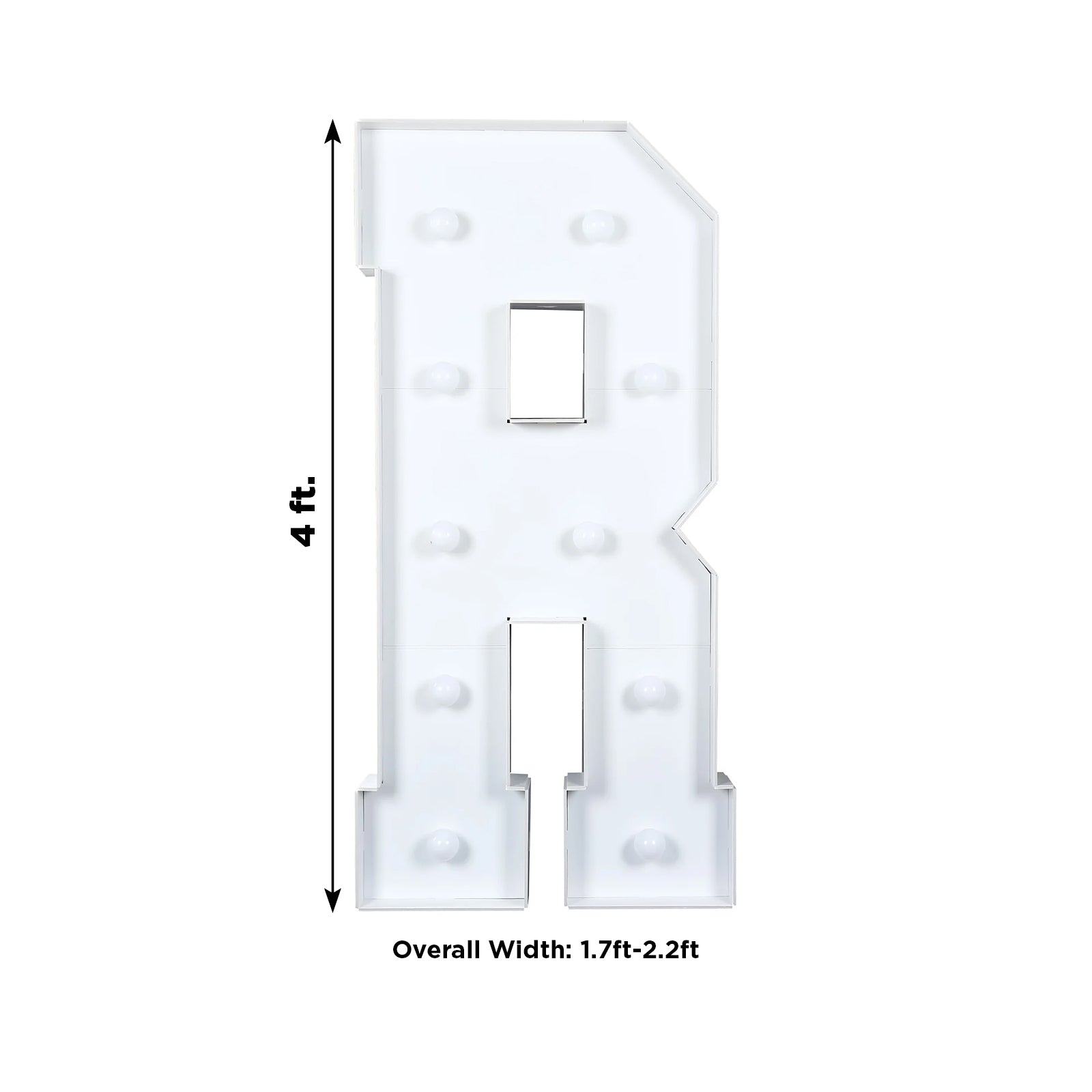 Giant LED Marquee Light Up Letter "R", White 4ft Pre-Cut Foam Board with 10 Warm White Battery Operated LEDs, Glue Gun and Sticks
