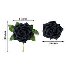 24 Roses 5" Black Artificial Foam Flowers With Stem Wire and Leaves