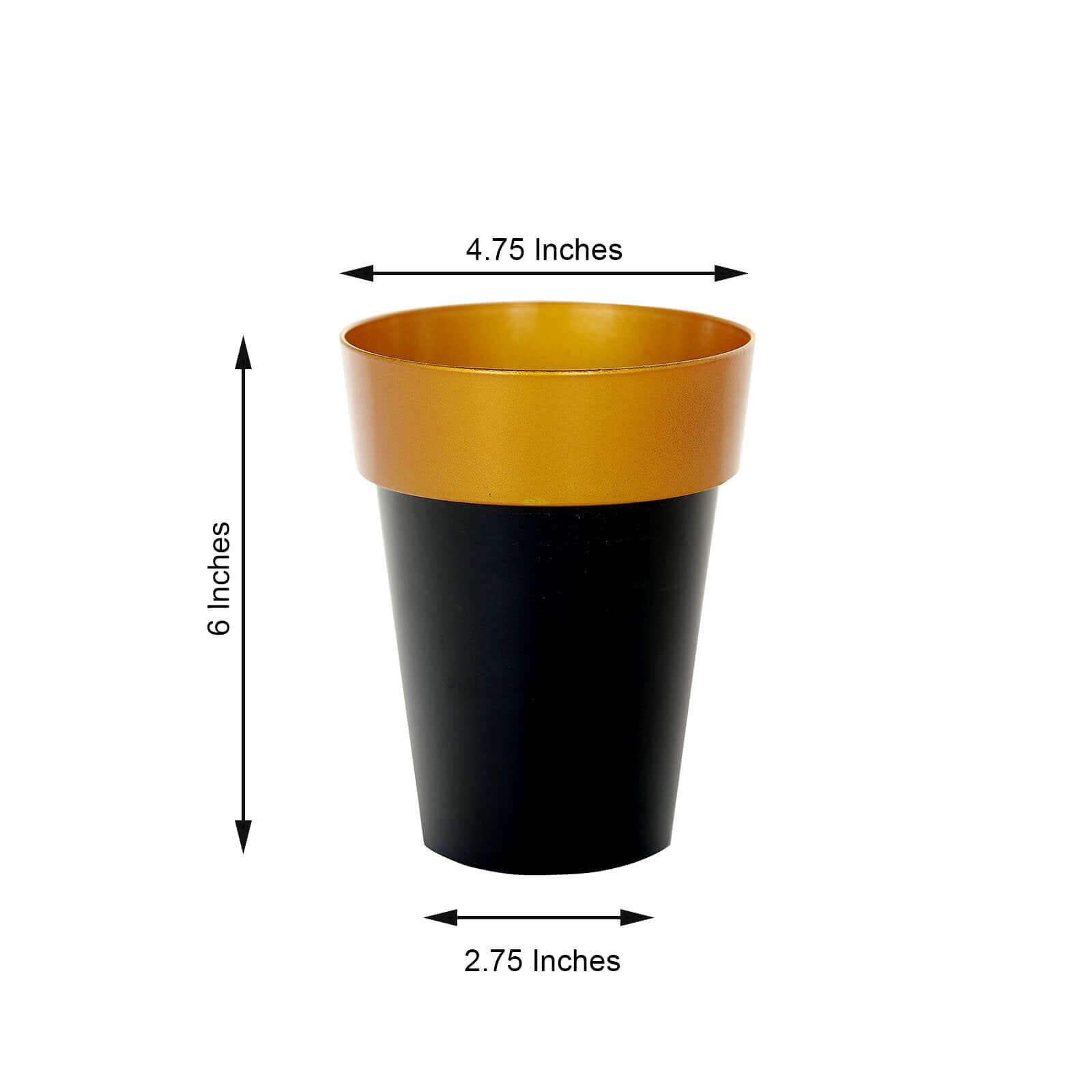 2-Pack Flower Plant Pots Medium Design Black with Gold Rim - Plastic Indoor Decorative Planters 6"