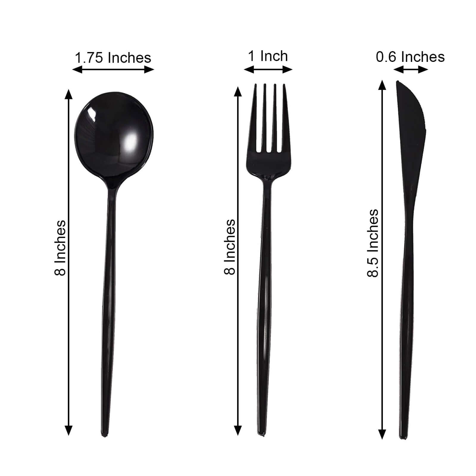 24-Pack Plastic Flatware Set with Sleek Modern Design Black - Premium Disposable Silverware 8"