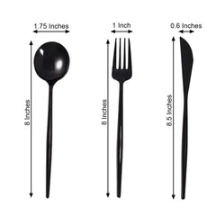 24-Pack Plastic Flatware Set with Sleek Modern Design Black - Premium Disposable Silverware 8"