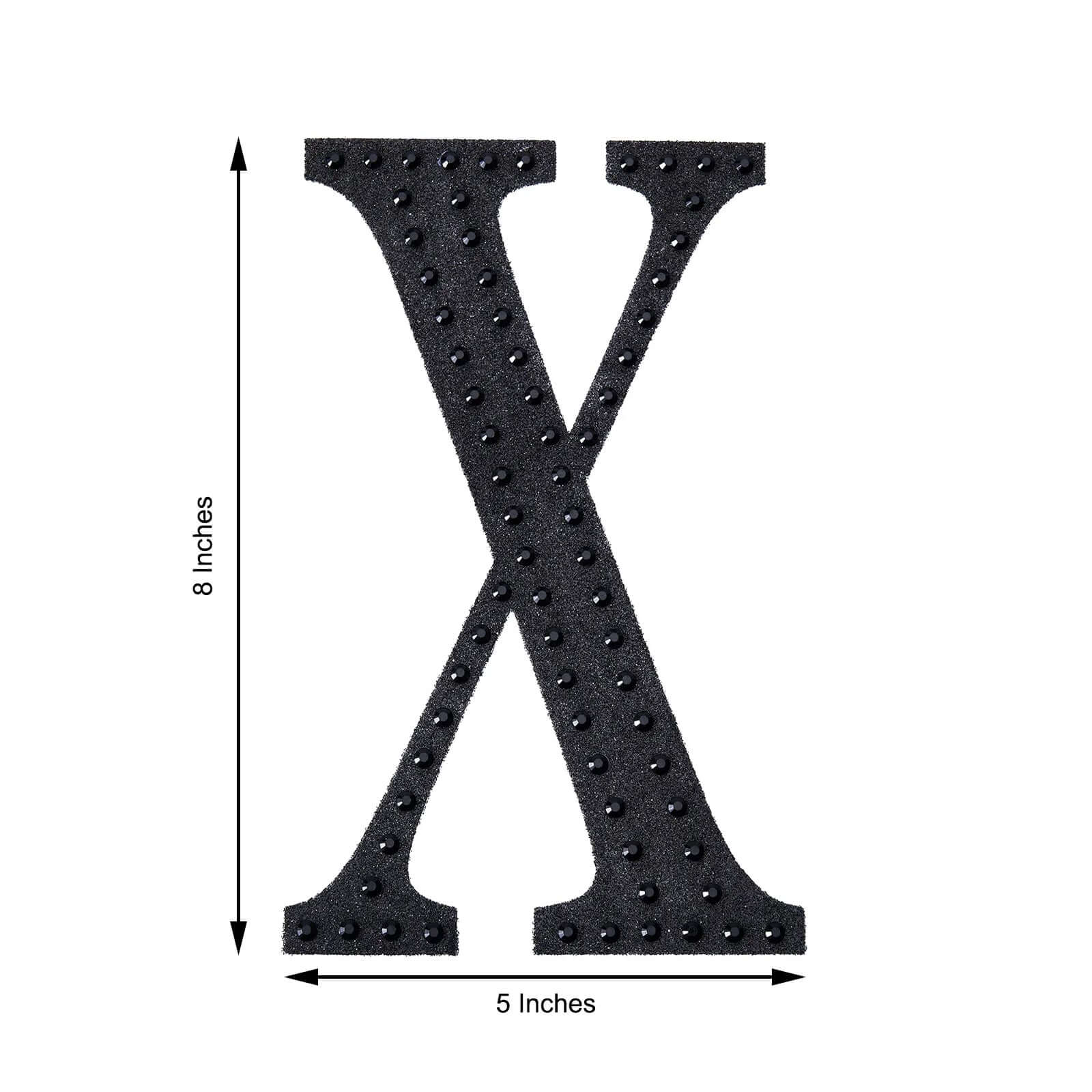 Decorative Rhinestone Alphabet "X" Letter Stickers, Glitter Adhesive Craft Letters Black DIY Sparkle Embellishments 8"