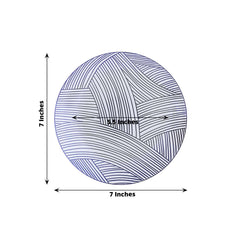 10-Pack Plastic 7" Round Dessert Plates in White with Blue Wave Brush Strokes Pattern - Disposable Appetizer Salad Plates