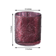 6-Pack Mercury Glass Candle Holders Burgundy Palm Leaf Design - Votive Tealight Holders for Events