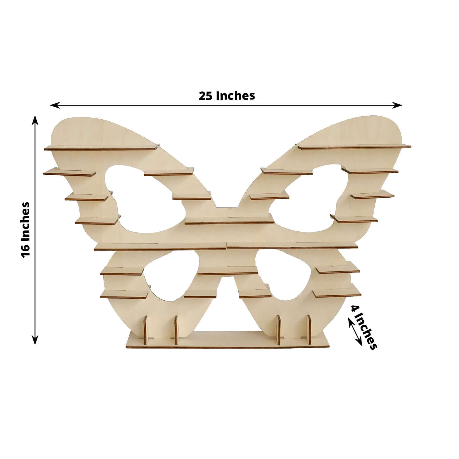 7-Tier Wooden Dessert Display Stand Butterfly Shaped Design Natural - Double Sided Cupcake Holder Shelf Rack 25"