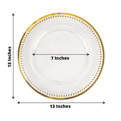 6-Pack Acrylic Round Charger Plates 13" in Clear with Gold Beaded Rim, Dinner Charger Event Tabletop Decor