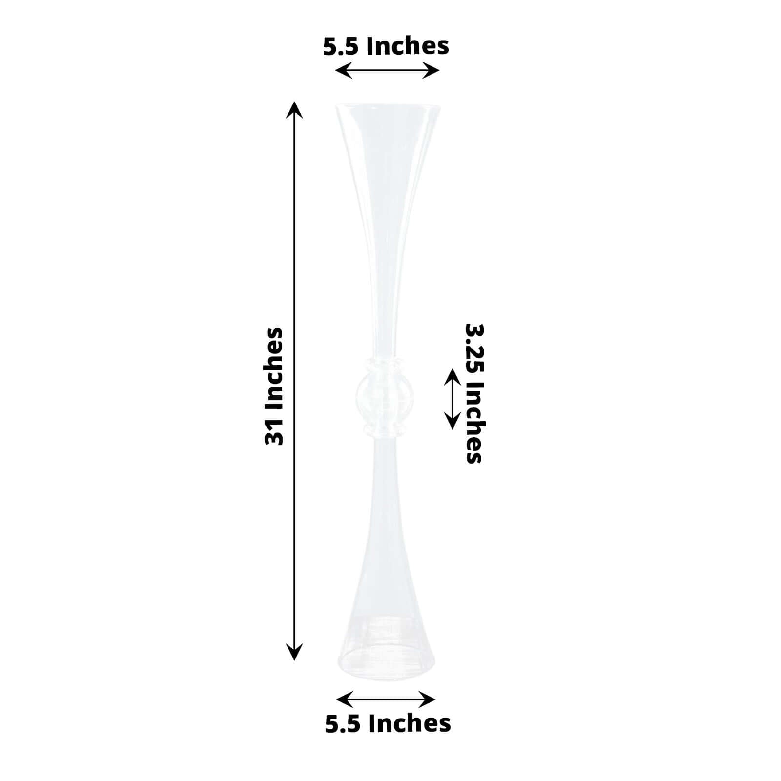 2 Pack 31" Clear Crystal Embellishment Trumpet Flower Vase, Reversible Plastic Table Centerpiece