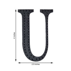 Decorative Rhinestone Alphabet "U" Letter Stickers, Glitter Adhesive Craft Letters Black DIY Sparkle Embellishments 4"