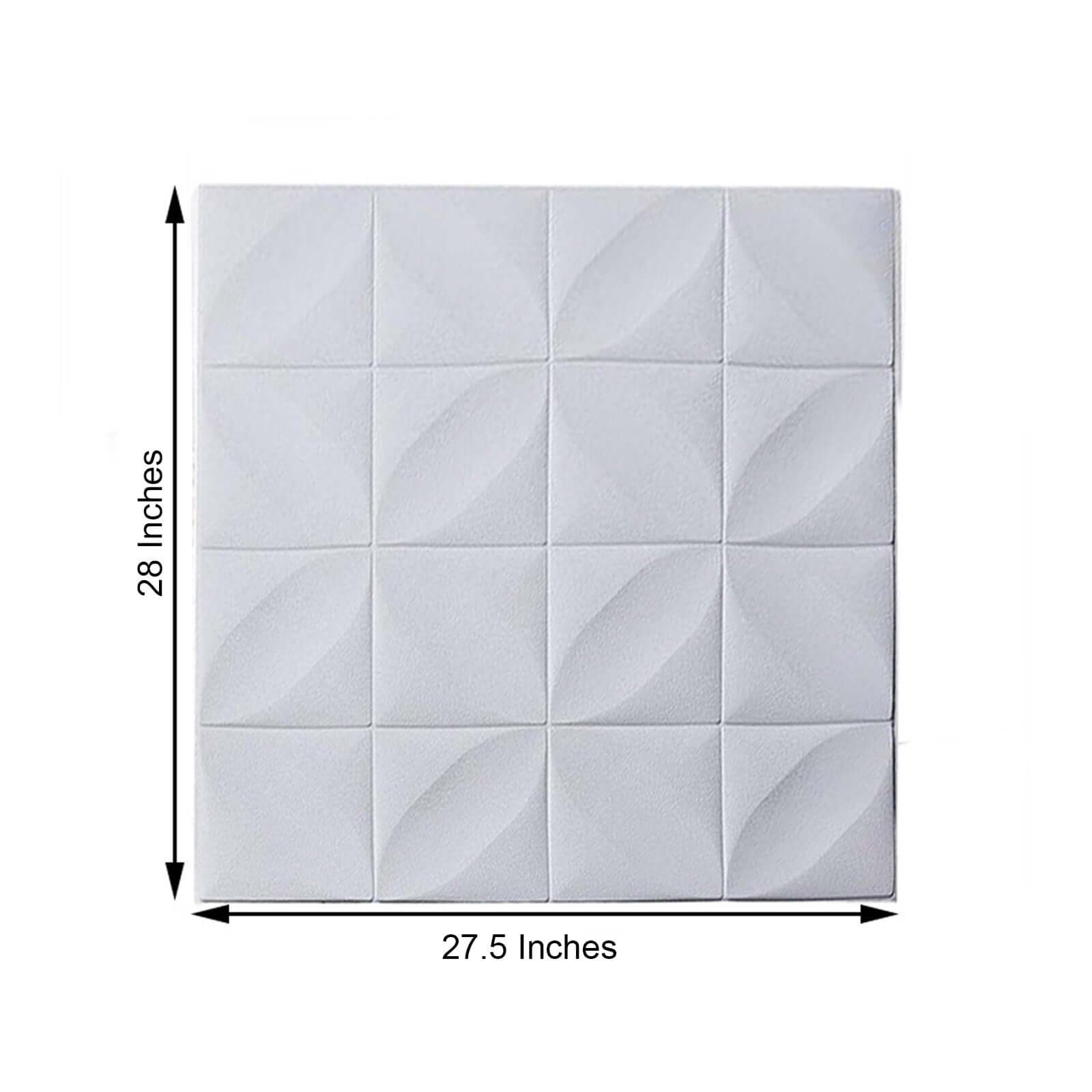 10 Pack 52 Sq ft 3D White Foam Self Adhesive Wall Panels - Diamond Design