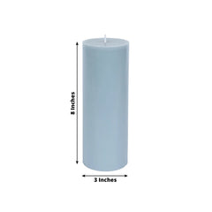 12-Pack 3"x8" Unscented Dripless Pillar Candles – Dusty Blue Long-Burning Wax Candles with Cotton Wicks for Home, Weddings & Event Decor