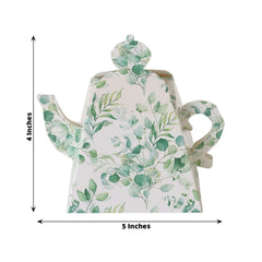 25 Pack Eucalyptus Greenery Mini Teapot Party Favor Boxes, Tea Time Gift Boxes - 5"x4"