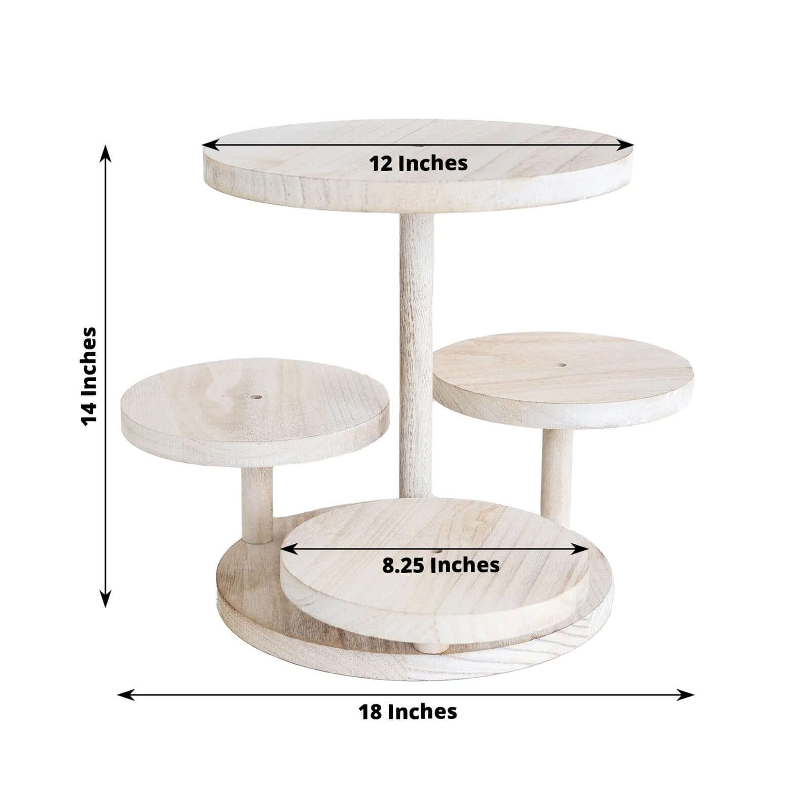 4-Tier Wooden Cake Stand Whitewash with Round Tiered Trays - Rustic Cupcake Tower Dessert Display 14" Tall