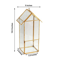 Glass Terrarium Hanging House Lantern Design Metal Gold - Versatile Holder for Air Plants & Displays 11"